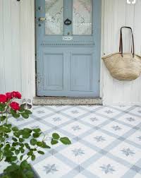 blue and white cement tile and vinyl
