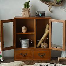 Retro Glass Door Cabinet With 2 Drawers