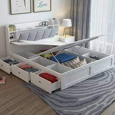 Modern White Storage Bed Low Profile