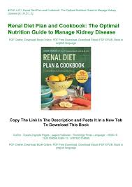 R E A D Renal Diet Plan And Cookbook The Optimal By