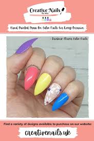 rainbow flower press on false nails
