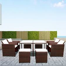Outdoor dining sets offer a variety of options for comfort. Latitude Run 9 Pieces Patio Dining Sets Outdoor Space Saving Rattan Chairs With Glass Table Patio Furniture Sets Cushioned Seating And Back Sectional Conversation Set Wayfair