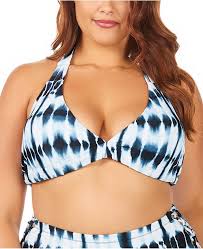Trendy Plus Size Juniors Fiji Printed Barbados Slider Halter Bikini Top