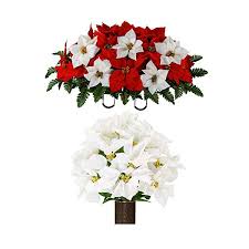 From silk funeral flower arrangements to casket sprays and wreaths, we have funeral flowers which will extend your warm condolences. Outdoor Grave Decorations Non Bleed Colors Sympathy Silks Artificial Cemetery Flowers And Easy Fit Realistic Vibrant Roses Red Gold Poinsettia Bouquet Poinsettia Saddle Artificial Flowers