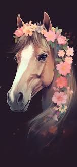 horse with flowers dark wallpapers