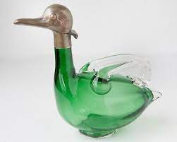 Vintage Green Bohemian Glass Duck