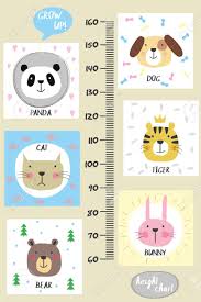 Kids Height Chart Cute And Funny Animals Vector Illustration