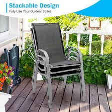 Set Of 4 Stackable Patio Chairs Outdoor