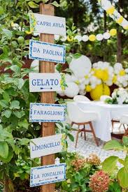 Blue Tiles And Lemon Wedding Signposts