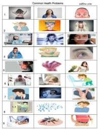 In this online vocabulary lesson you can study health and illnesses vocabulary with many activities and games such as memory cards, and puzzles. 8 Health Problems Symptoms And Illnesses Vocabulary Exercises