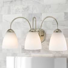 Three Light Satin Nickel Bathroom Wall Light With Satin White Glass 723 09 Destination Lighting