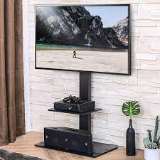 fitueyes tall floor tv stand with swivel mount corner tv stand for 32 to 65 inch fit samsung vizio tcl led lcd flat screen tvs height adjule