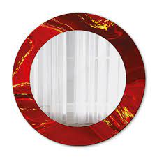 Round Decorative Wall Mirror Red Marble