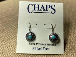 Chaps Silver Tone Turquoise Earrings - Etsy