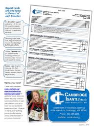 • student is able to find information, shows confidence in understanding text features such as captions, table of contents etc. Report Cards K 5 Report Cards K 5