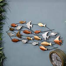Metallic Swimming Fish Wall Art Black