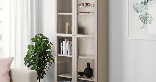 billy bookcase with glass doors grey