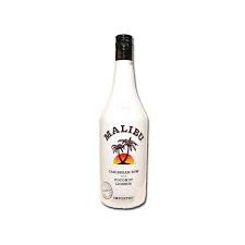 Malibu is based on rectified white barbados rum blended with natural coconut extracts and presented in a iconic opaque white bottle with the palm tree logo. Malibu Coconut Rum