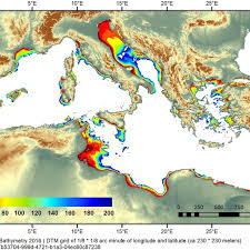 Bathymetric Map Of The Mediterranean Sea Depth Range 0 200