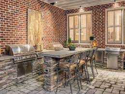 Contemporary Patio With Red Brick Walls