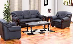 black wooden sofa set leather