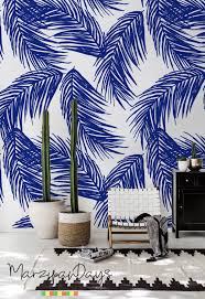Navy Palm Leaf Wallpaper Tropical Leaf