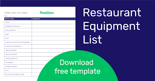 restaurant equipment list