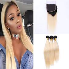 Beauty, cosmetic & personal care. Amazon Com Zarahair Blonde Ombre Bundles With Closure Two Tone 1b 613 Brazilian Straight Human Hair Weaves With 4x4 Lace Closure Dark Roots Platinum Blonde Color 22 With 22 24 26 Beauty