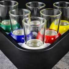 Set Of 6 Pool Shot Glasses With Rack Tray