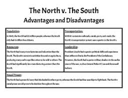 Civil War Advantages And Disadvantages Worksheets Teaching