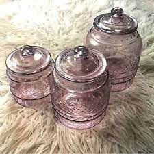 Cassie Embossed Pink Glass Canister Set