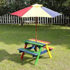 Kids Picnic Table With Parasol Wooden