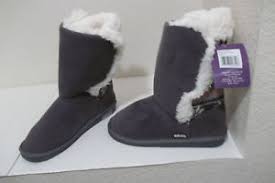 New Womens Gray Muk Luks Faux Fur Knit Accent Boots Tie