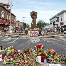 Barricades block traffic from passing through 38th and chicago into over the summer, jay webb tended to the garden around the black power fist sculpture at the intersection of 38th street and chicago avenue. Minneapolis Solemn By Day Violent By Night The New York Times