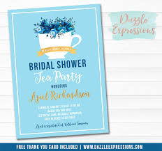 Printable Blue Floral Tea Party Bridal Shower Invitation Bride To