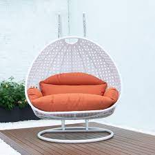 leisuremod white wicker hanging 2 person egg swing chair orange