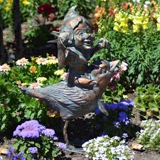 Pixie On Bird Garden Sculpture Black