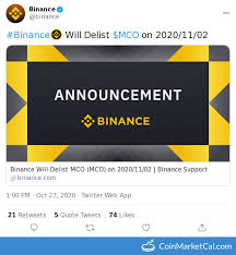 Open this page to get detailed information about mco(mco). Binance Delisting Mco Event Coinpaprika