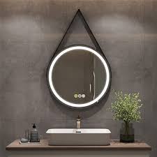 Wisfor 24 In W X 24 In H Round Aluminum Framed Antifog 3 Color Dimmable Led Lighted Wall Hanging Bathroom Vanity Mirror Black