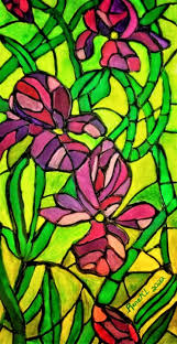Stained Glass Look Purple Irises Rene