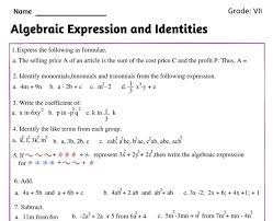 Algebraic Expressions Worksheet For Class 7