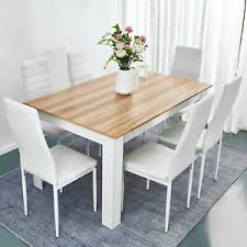 Mix and match your seating with a rustic bench, or opt for upholstered chairs in fabric and leather finishes. Wooden Dining Table Set Oak With 6 Faux Leather Chairs White Kitchen Furniture 789219743556 Ebay