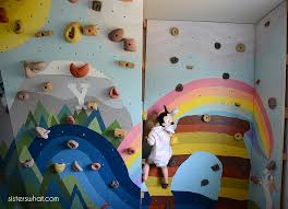 diy kids inside rock climbing wall with