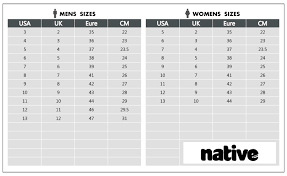 Native Shoes Size Chart