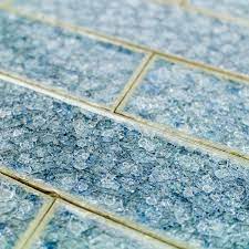 blue mosaic glass wall tiles kitchen
