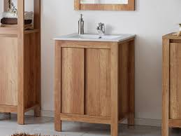 What materials are bathroom cabinets made from? Free Standing Classic Vanity Bathroom Unit With Ceramic Sink Oak 60cm Impact Furniture