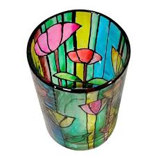 glass hand painted candle holder for