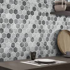 Sunwings Concret Gray Hexagon 11 7x10 2in Mosaic Backsplash Recycled Glass Cement Looks Floor And Wall Tile 8 33 Sq Ft Box