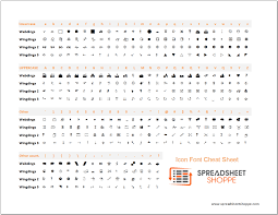 Icon Font Cheat Sheet Spreadsheetshoppe