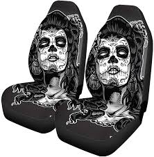 Set Of 2 Car Seat Covers Gray Tattoo